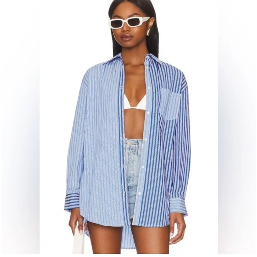 Solid and striped the Oxford tunic in Oxford stripe (azure and French blue)